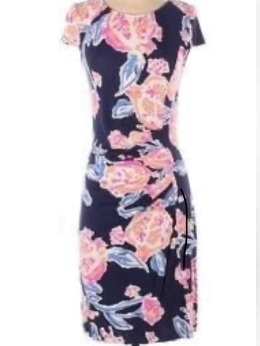 Lilly Pulitzer Navy Midi Dress with Pink and Blue Floral Print